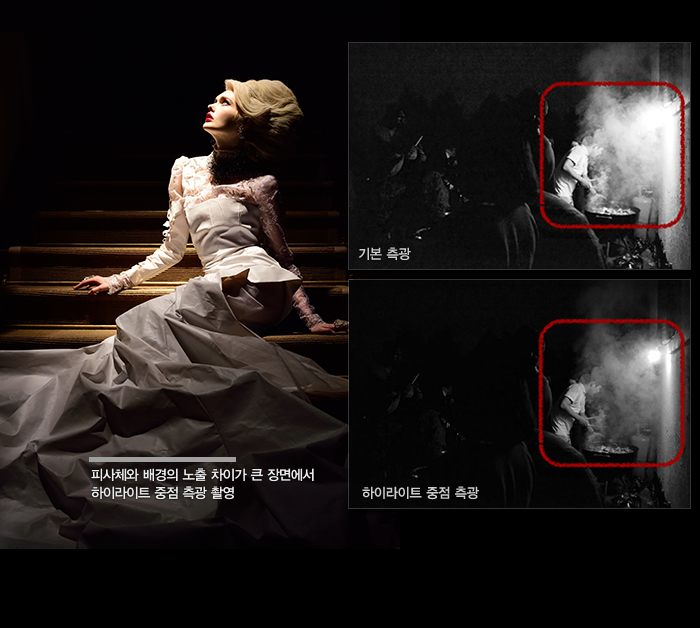 피사체와 배경의 노출 차이가 큰 장면에서 하이라이트 중점 측광 촬영